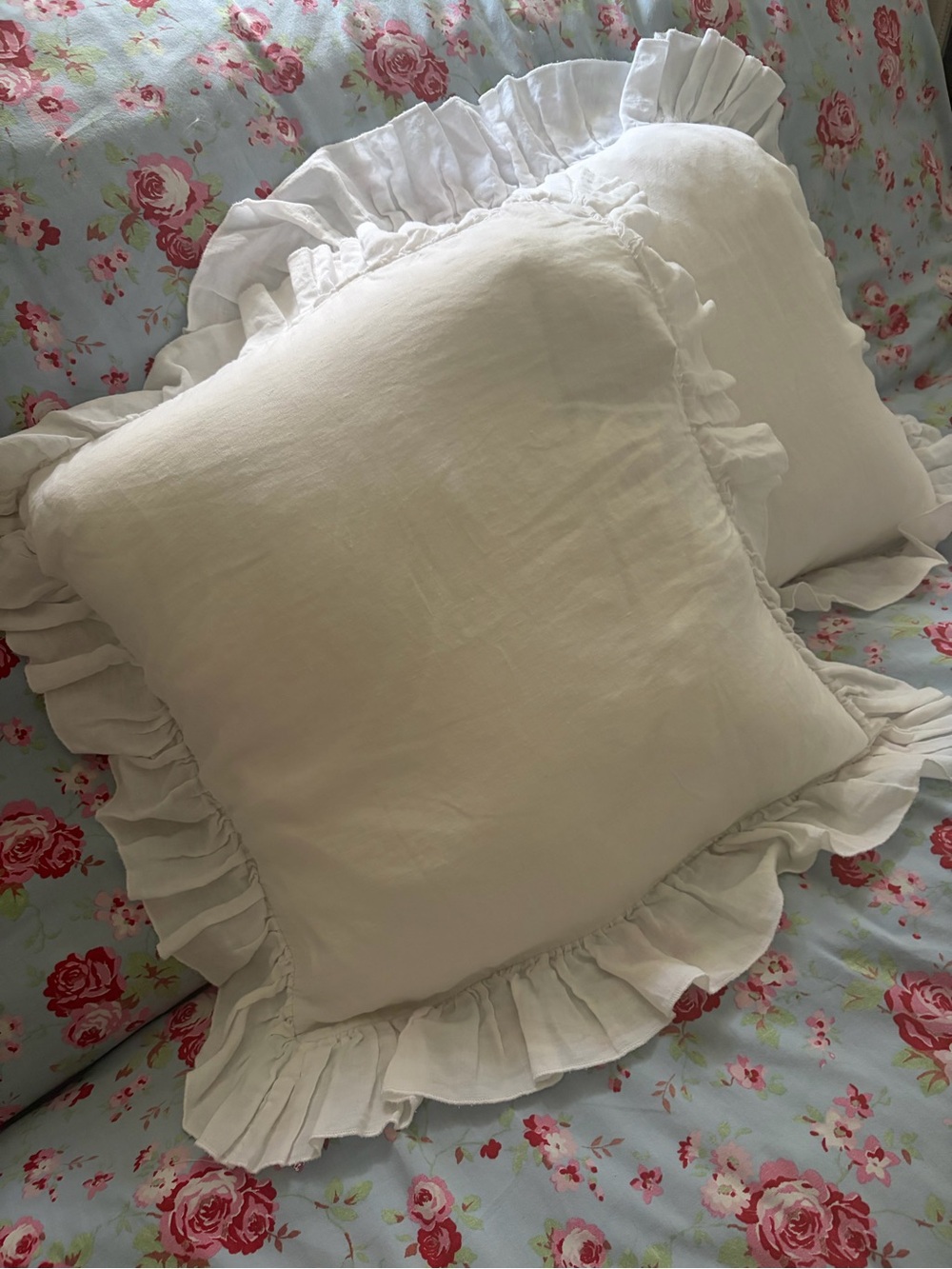 Pair 100% White Flax Linen Throw Pillow Covers 18”x 18”